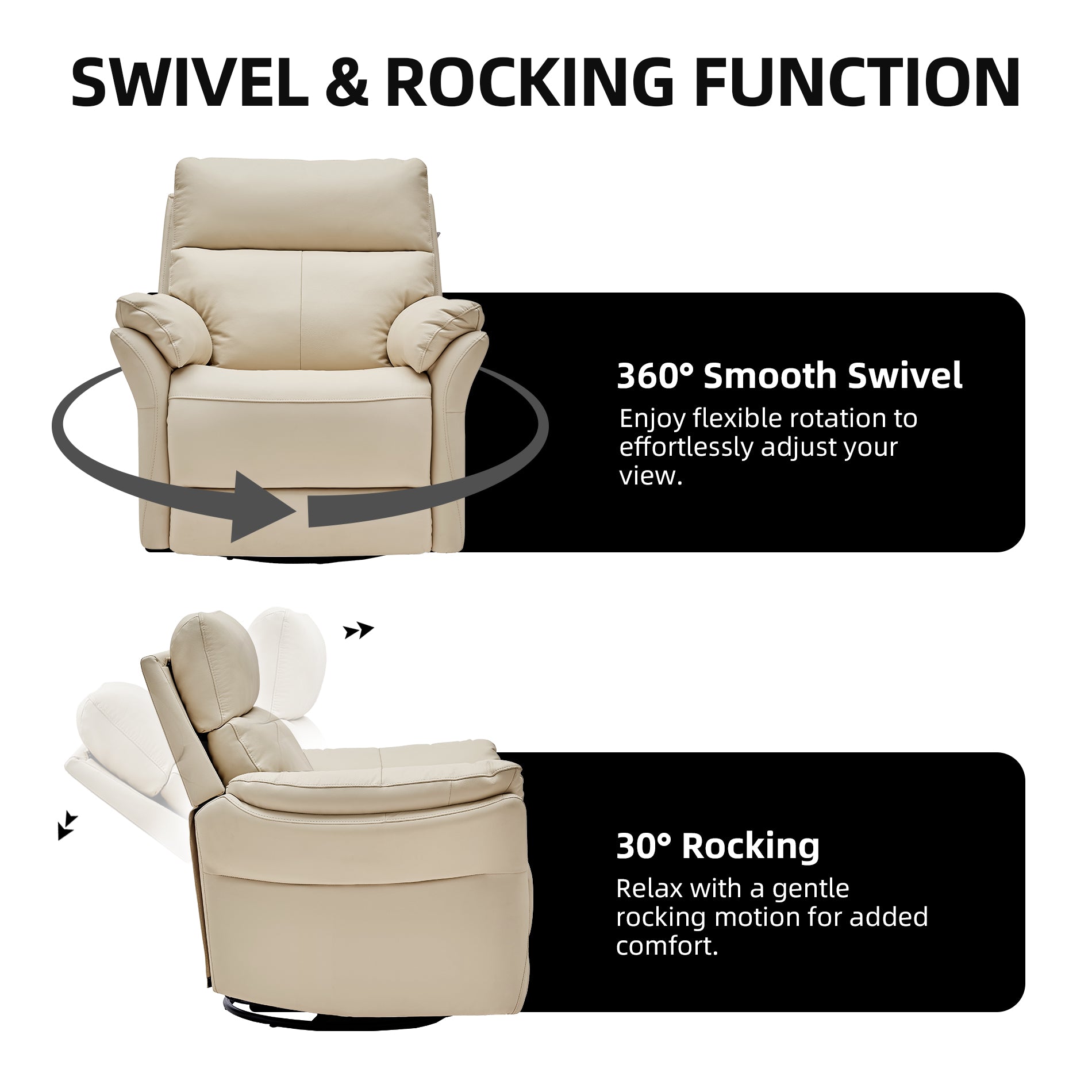 Airsky Genuine Leather Reclining Oversized Swivel Rocker Glider Recliner Chairs For Large-sized Adults