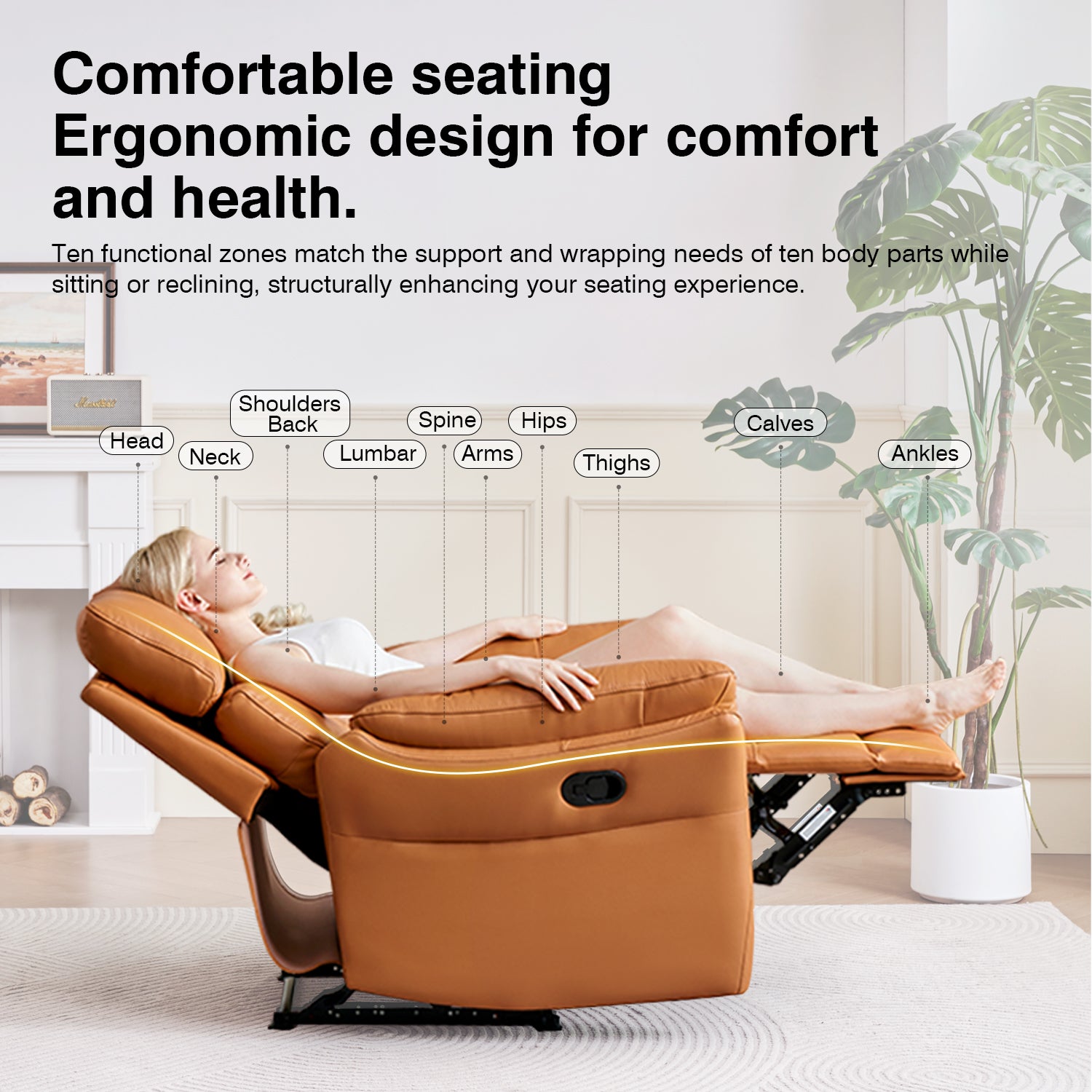 Airsky Recliner Chair Top-Grain Leather Genuine Leather Ergonomic Living Room Sofa for Adults