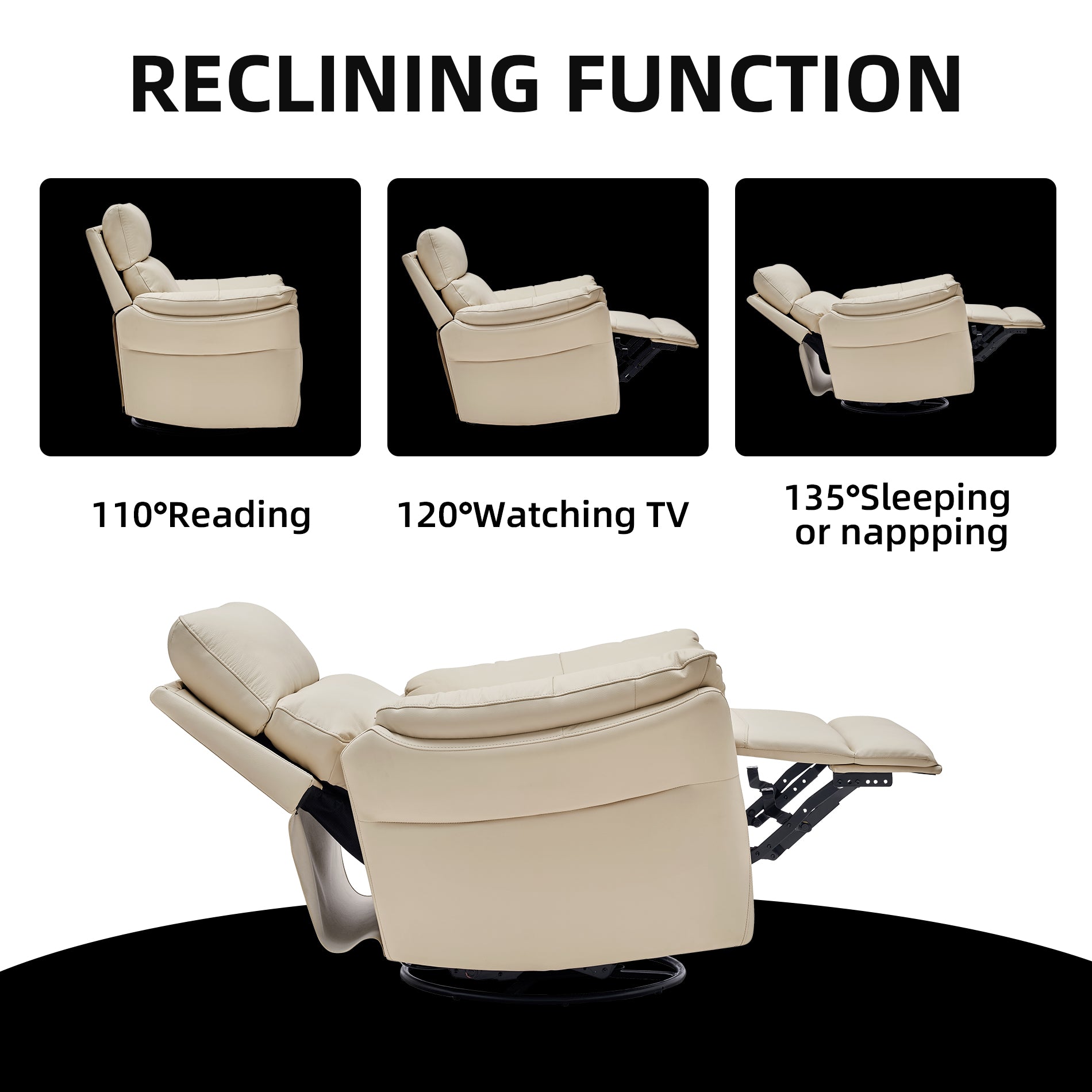 Airsky Genuine Leather Reclining Oversized Swivel Rocker Glider Recliner Chairs For Large-sized Adults