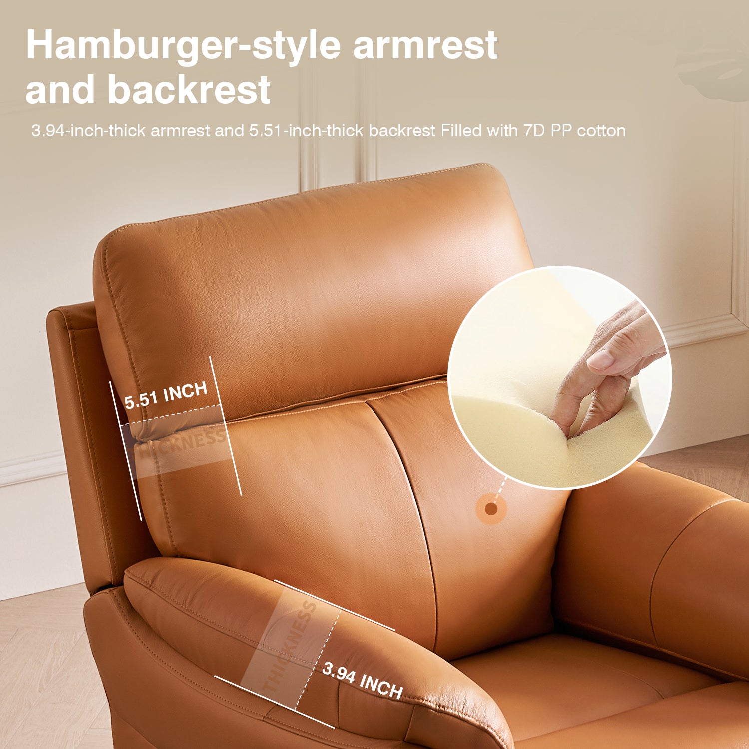 Airsky Recliner Chair Top-Grain Leather Genuine Leather Ergonomic Living Room Sofa for Adults