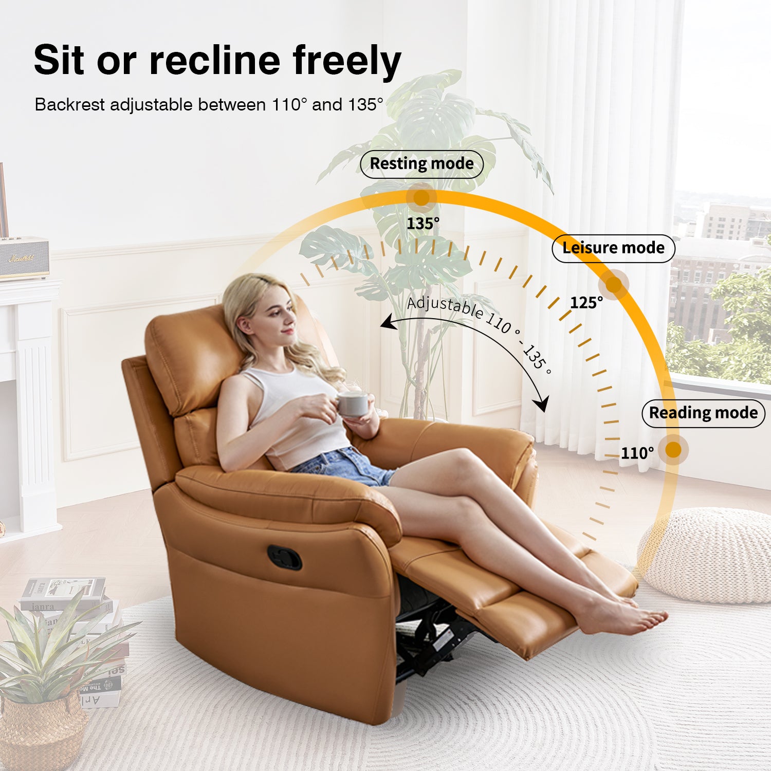 Airsky Recliner Chair Top-Grain Leather Genuine Leather Ergonomic Living Room Sofa for Adults