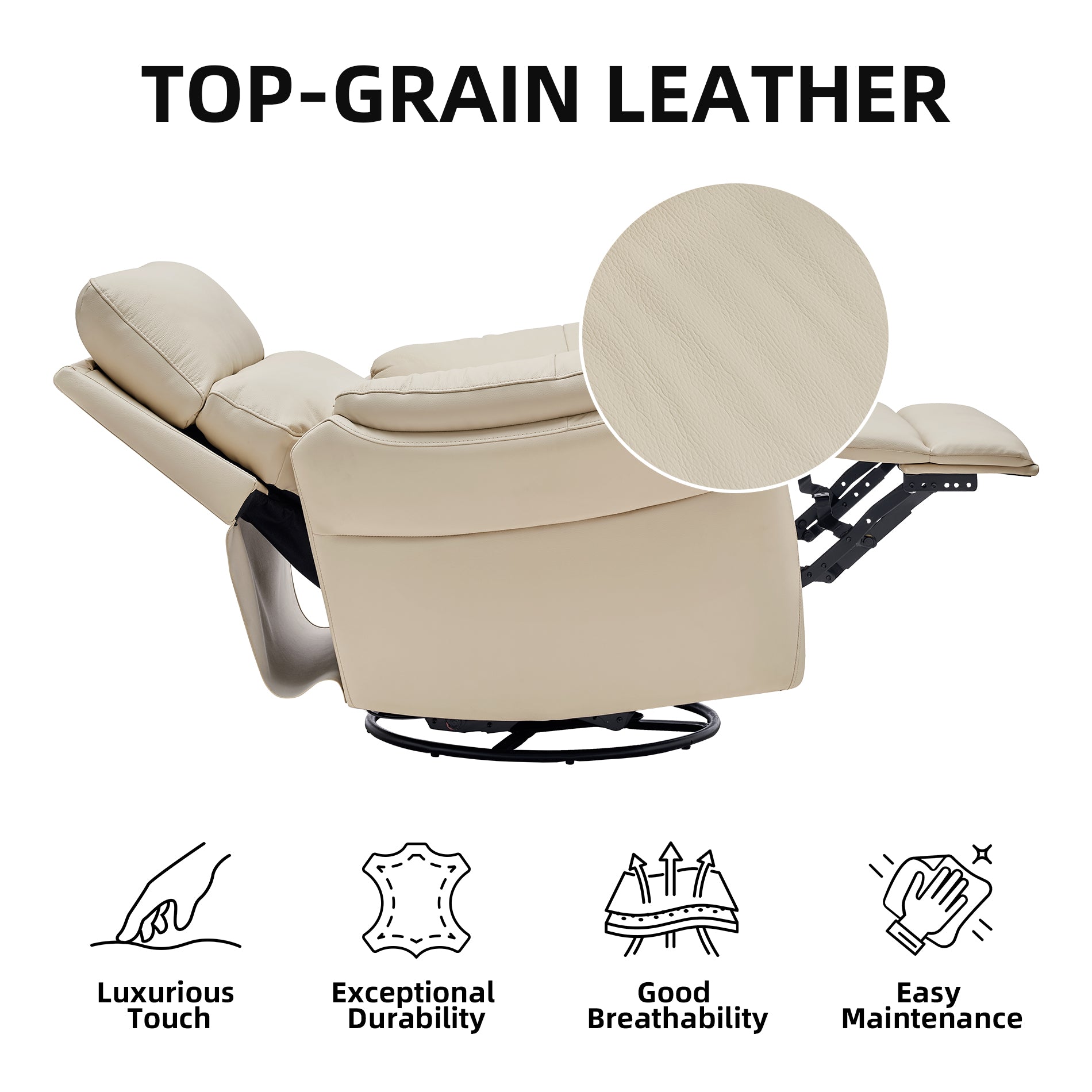 Airsky Genuine Leather Reclining Oversized Swivel Rocker Glider Recliner Chairs For Large-sized Adults