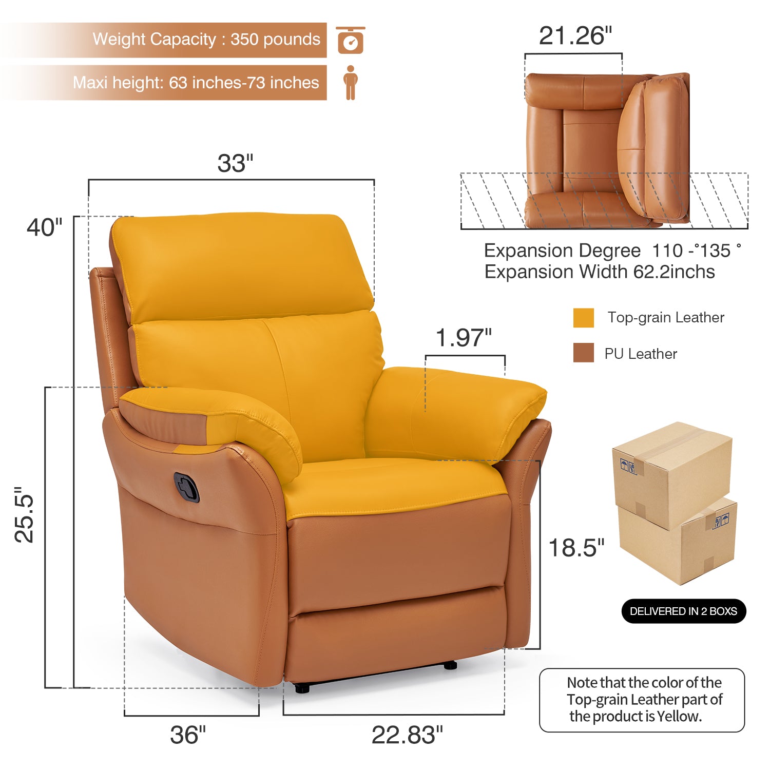 Airsky Recliner Chair Top-Grain Leather Genuine Leather Ergonomic Living Room Sofa for Adults