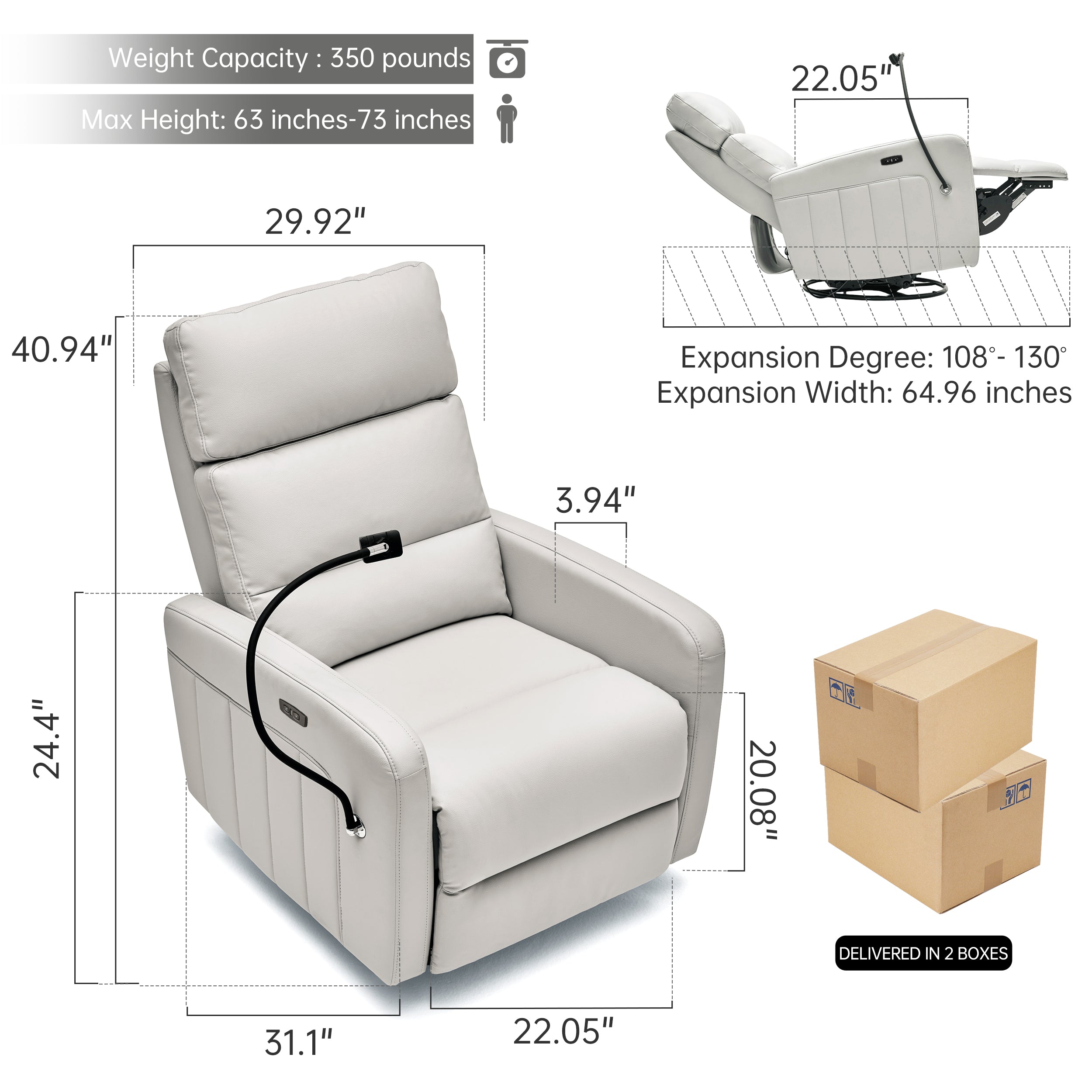 Airsky Power Swivel Glider Recliner Leather Nursery Rocker Chair With Phone Holder
