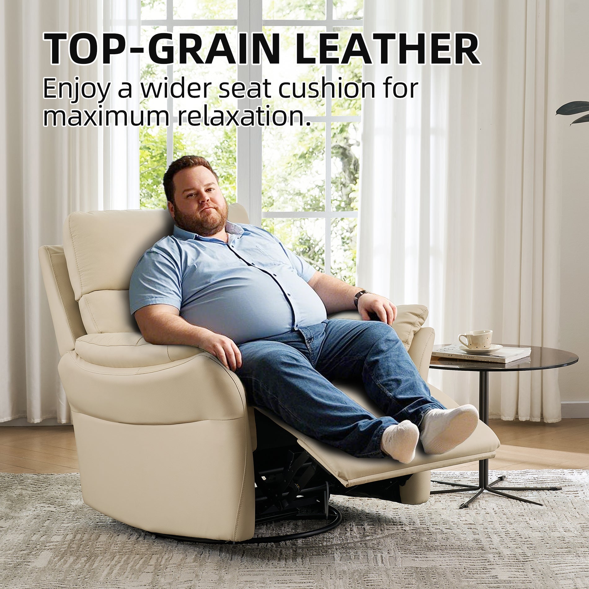 Airsky Genuine Leather Reclining Oversized Swivel Rocker Glider Recliner Chairs For Large-sized Adults