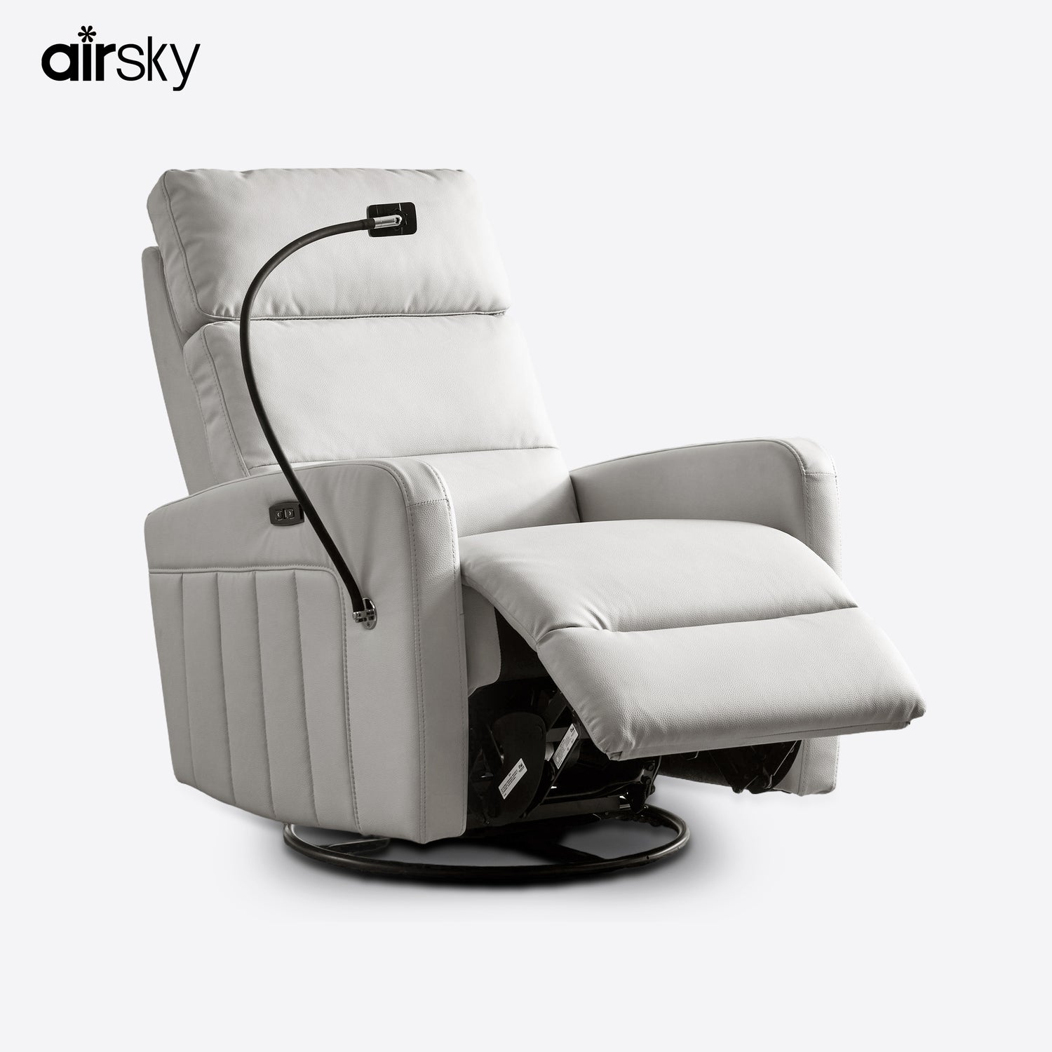 Side angle of Airsky Recliner with extended footrest, modern design for home comfort