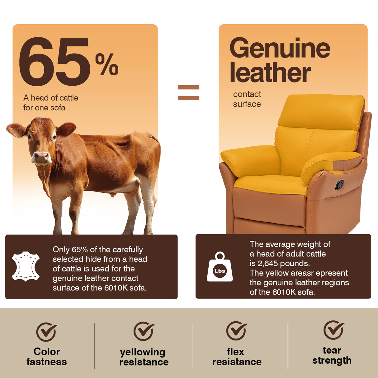 Top-grain leather recliner color fastness