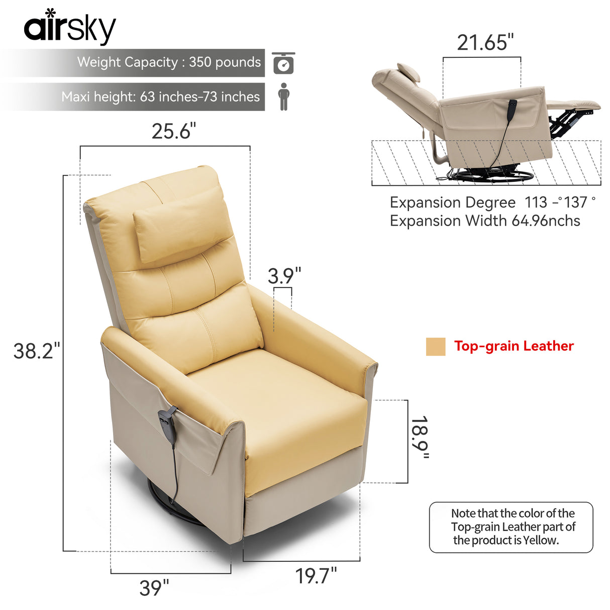 Size of Airsky Power Recliner P1, 350 Pounds