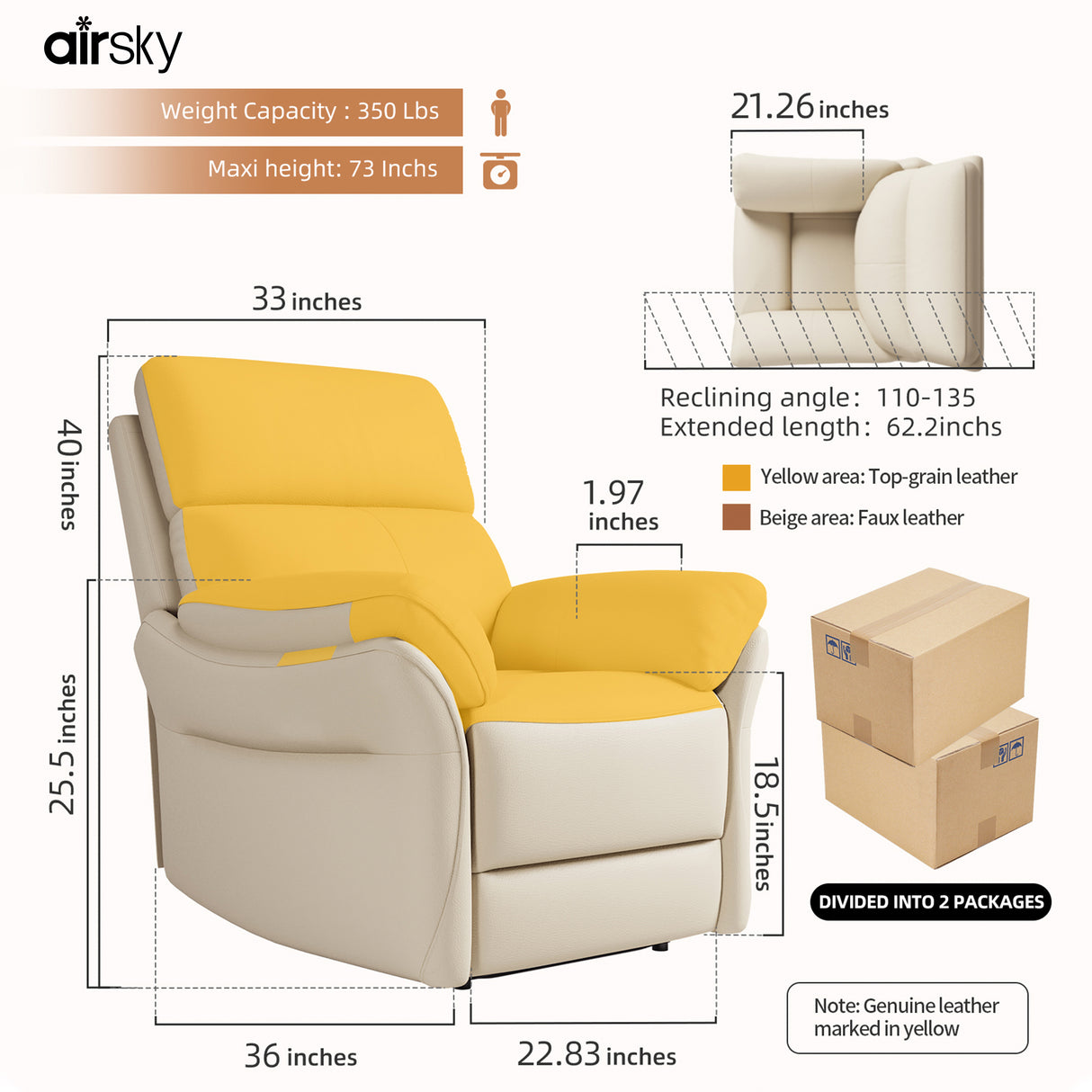 recliner for 350 pouds and height 63 inches - 73 inches