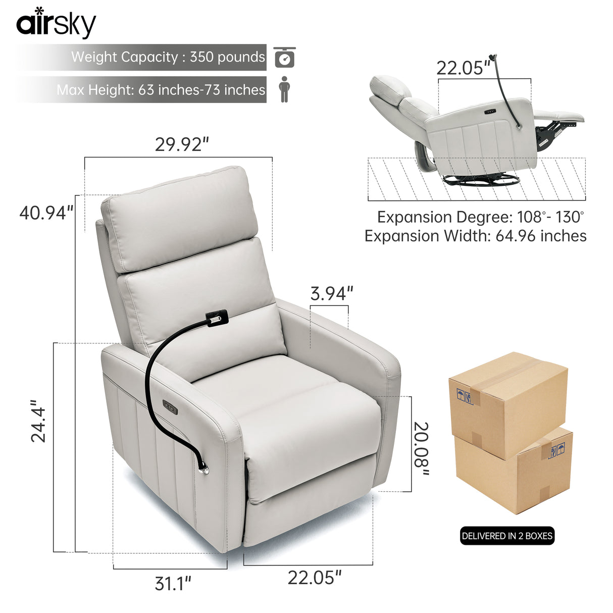 Size view of Airsky Power Recliner chair