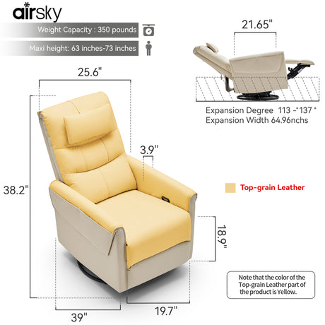 the Size of Airsky Manual Genuine Leather Recliner Chair 360° Swivel Rocking Recliners With Removable Headrest R3