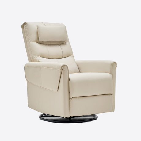 Airsky Manual Genuine Leather Recliner Chair 360° Swivel Rocking Recliners With Removable Headrest R3