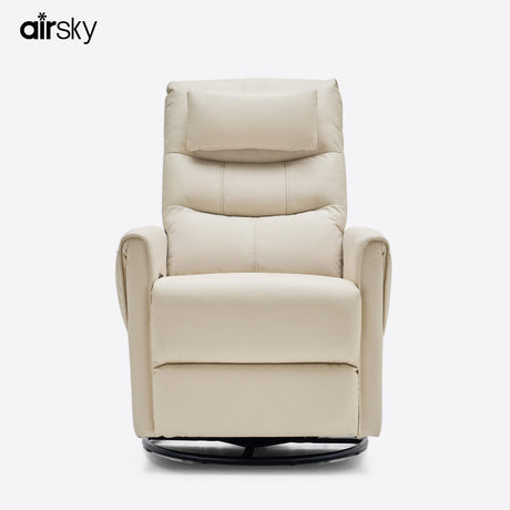 the Front of Airsky Manual Genuine Leather Recliner Chair 360° Swivel Rocking Recliners With Removable Headrest R3