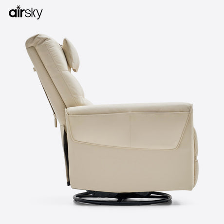 the Side of Airsky Manual Genuine Leather Recliner Chair 360° Swivel Rocking Recliners With Removable Headrest R3