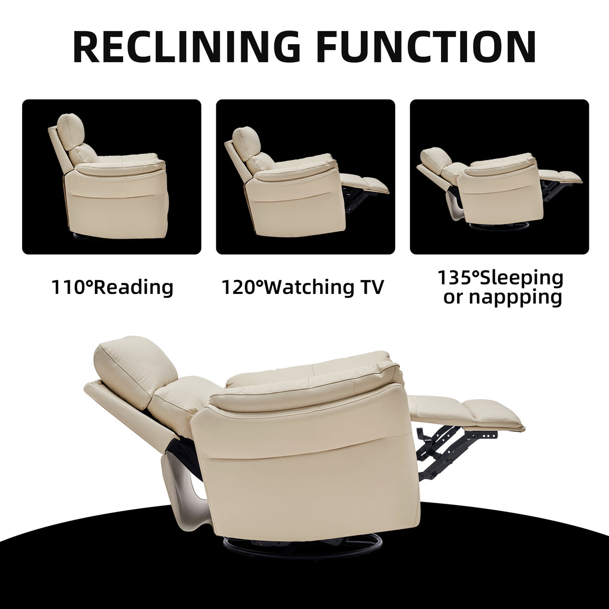 Airsky Genuine Leather Reclining Oversized Swivel Rocker Glider Recliner Chairs For Large-sized Adults R1 Pro