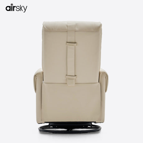 the Back of Airsky Manual Genuine Leather Recliner Chair 360° Swivel Rocking Recliners With Removable Headrest R3