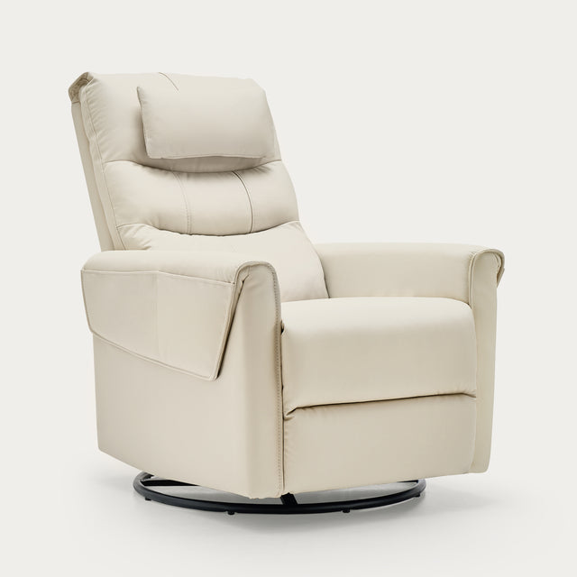 Airsky Manual Genuine Leather Recliner Chair 360° Swivel Rocking Recliners With Removable Headrest R3