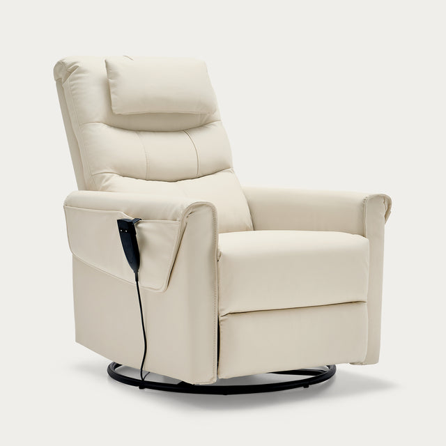 AIRSKY Power Swivel Recliner Chair Genuine Leather Sofa With Adjustable Headrest And Storage Function P1