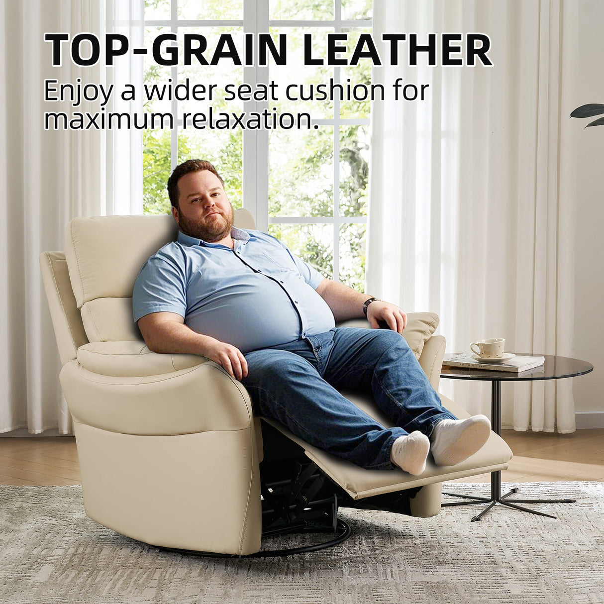 Airsky Genuine Leather Reclining Oversized Swivel Rocker Glider Recliner Chairs For Large-sized Adults R1 Pro
