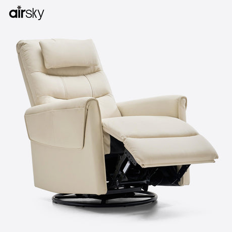 Airsky Manual Genuine Leather Recliner Chair 360° Swivel Rocking Recliners With Removable Headrest R3